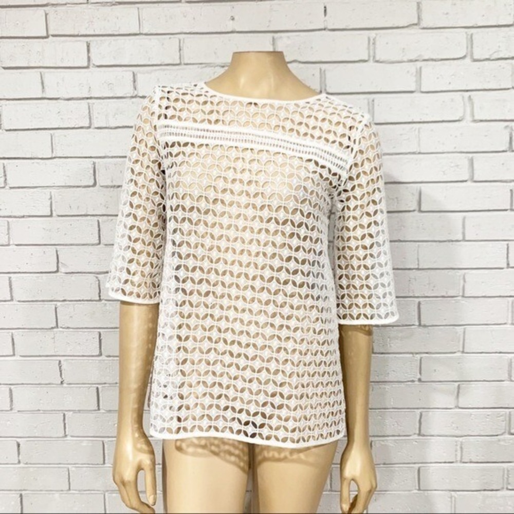 LOFT Crochet Bell Sleeve Top Boho Festival Coastal Crochetcore Sz XS